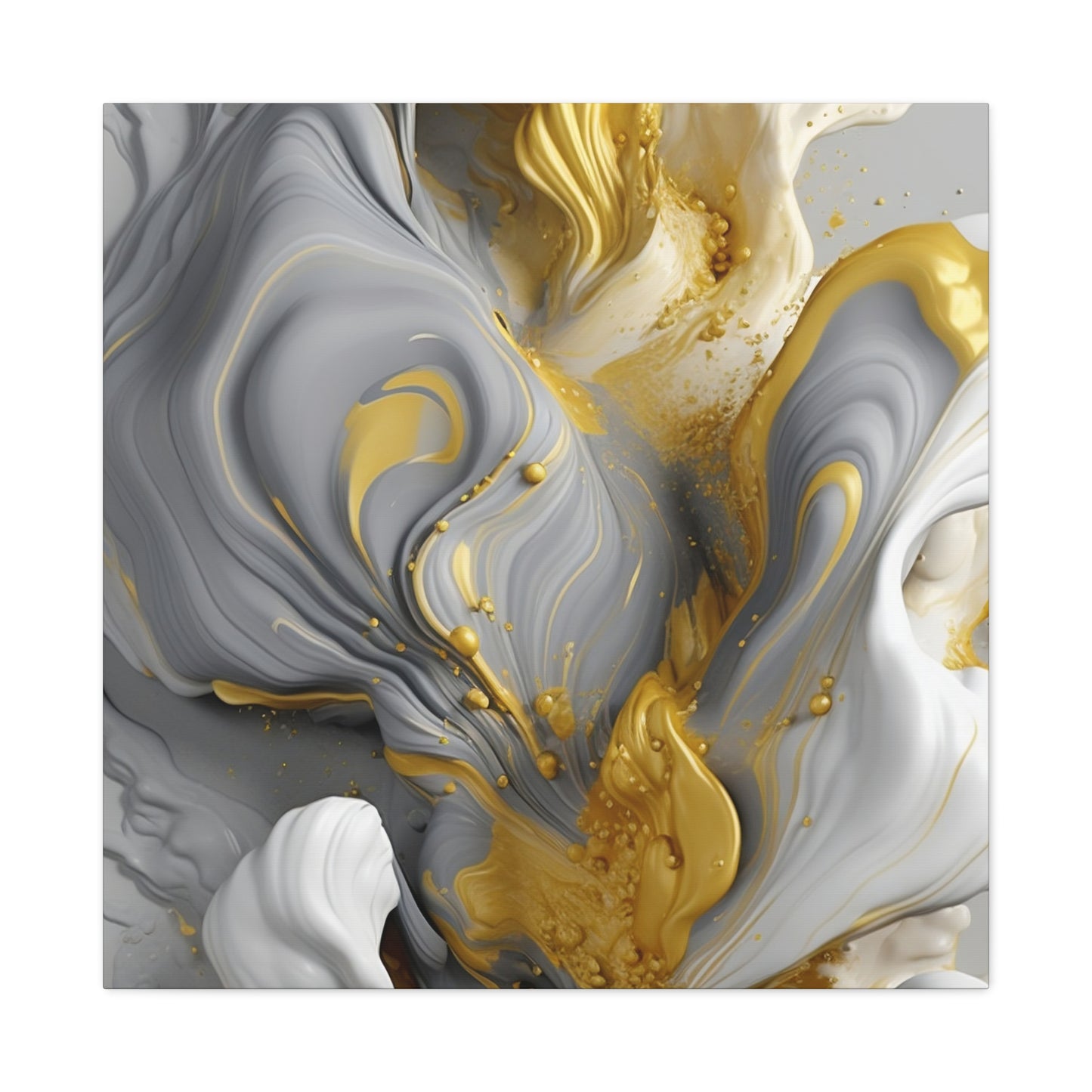 Gold, White, and Gray Liquid Fluid Modern Wall Art