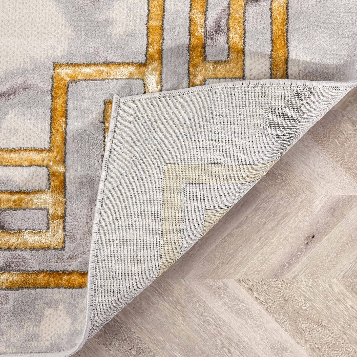 Huntington Retro Marble Border Ivory Glam Rug: 7'10" x 9'10"