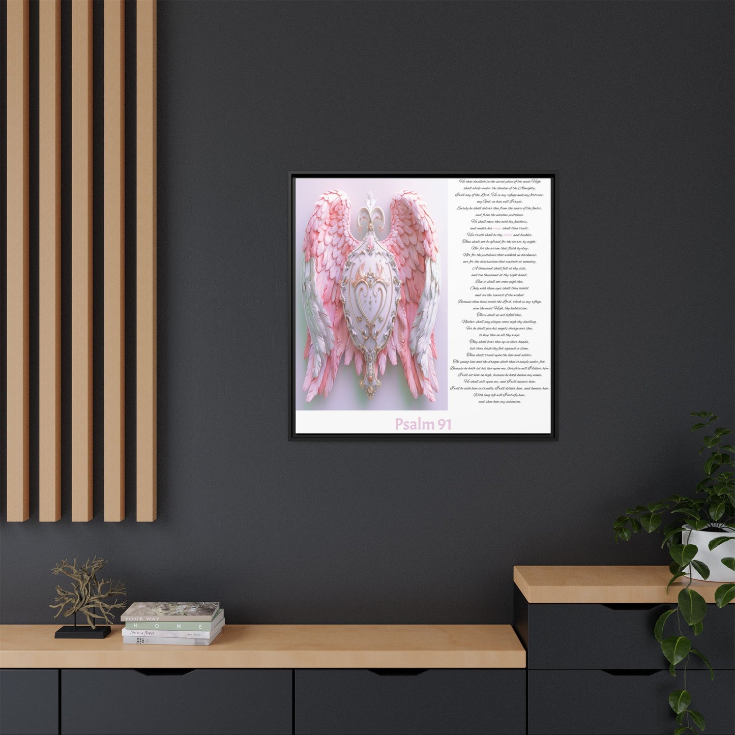 Psalm 91 Pink-Winged Angel Matte Canvas (Framed) — Comforting Scripture Wall Art