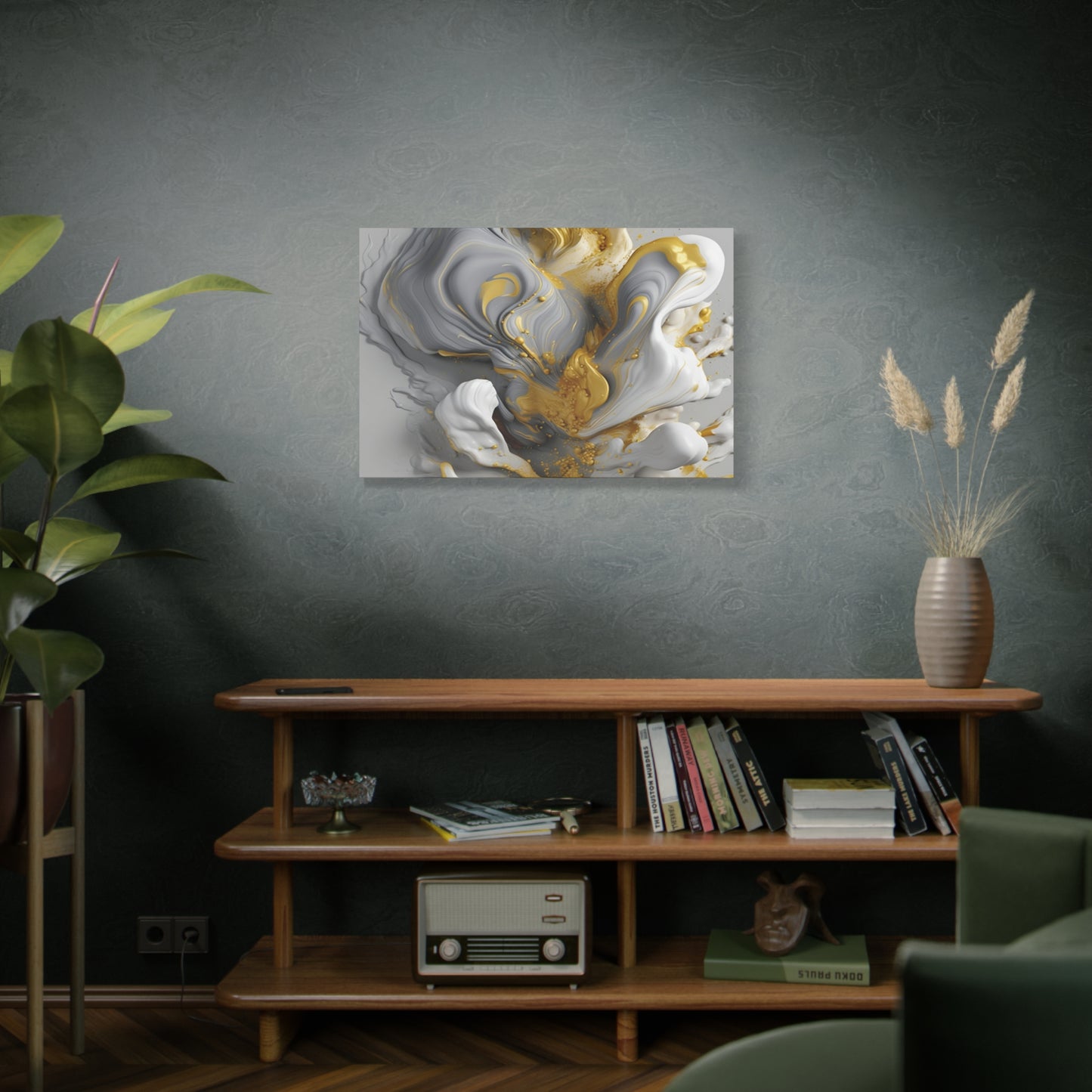 Gold, White, and Gray Liquid Fluid Modern Wall Art