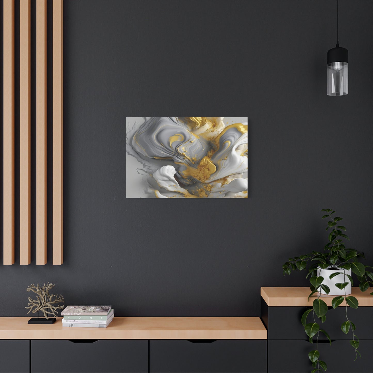 Gold, White, and Gray Liquid Fluid Modern Wall Art