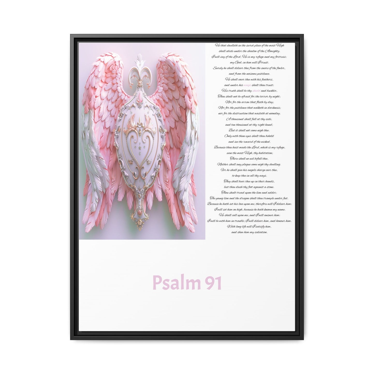 Psalm 91 Pink-Winged Angel Matte Canvas (Framed) — Comforting Scripture Wall Art