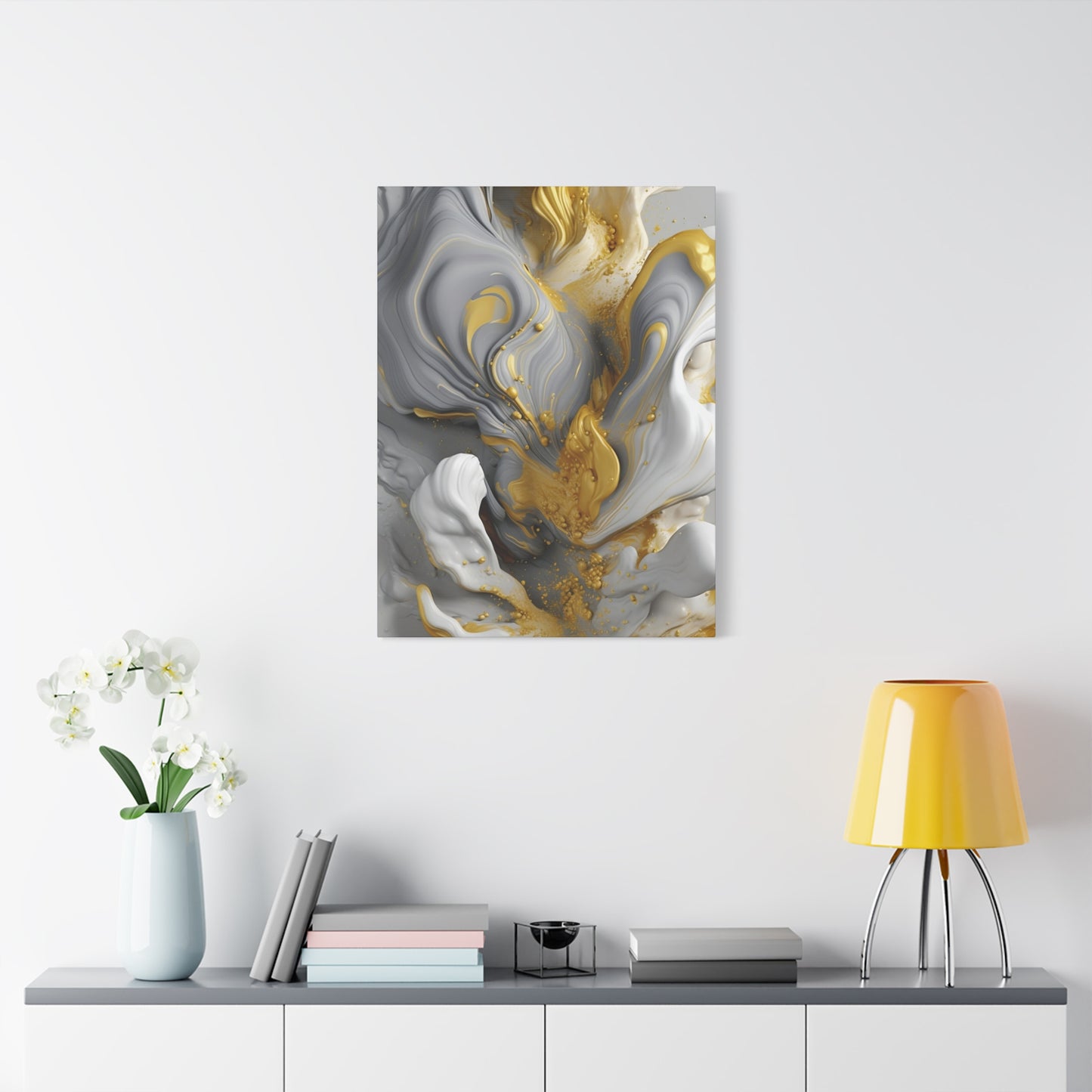Gold, White, and Gray Liquid Fluid Modern Wall Art