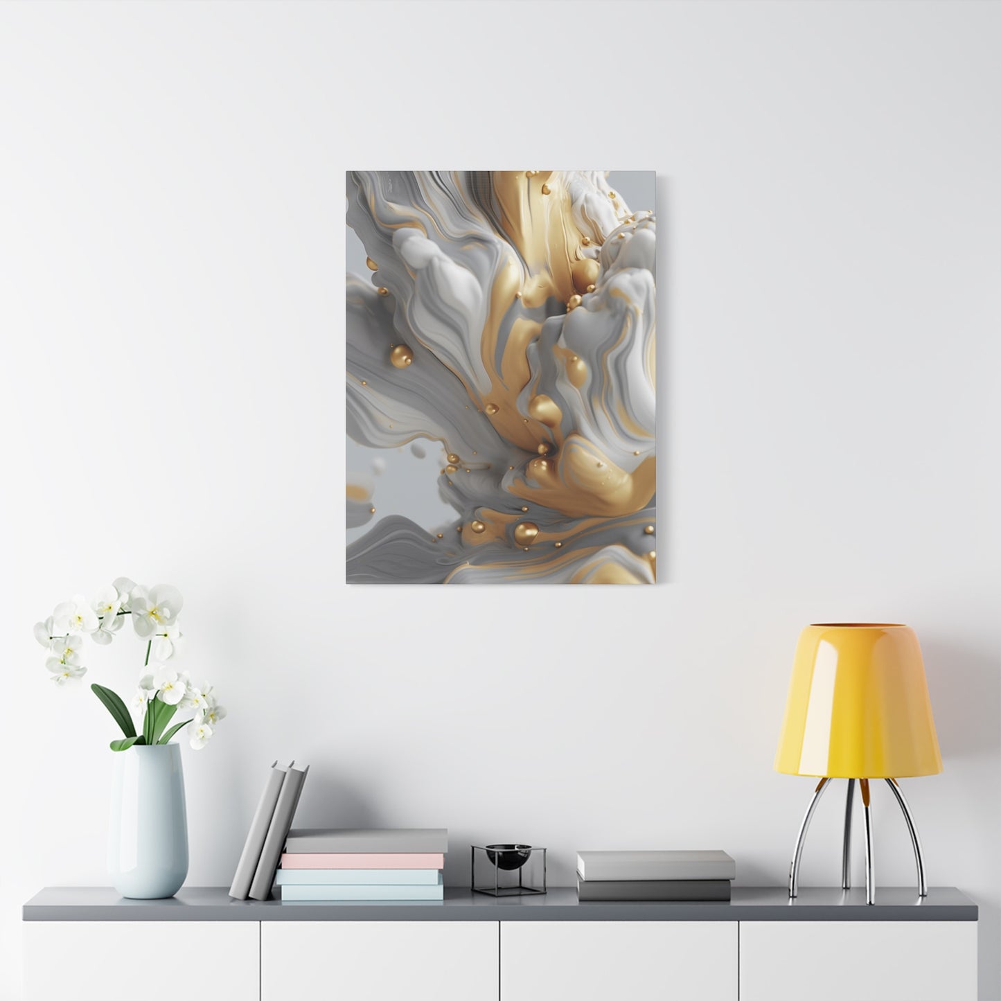 Gold, White, and Gray Liquid Fluid Modern Wall Art - part 2