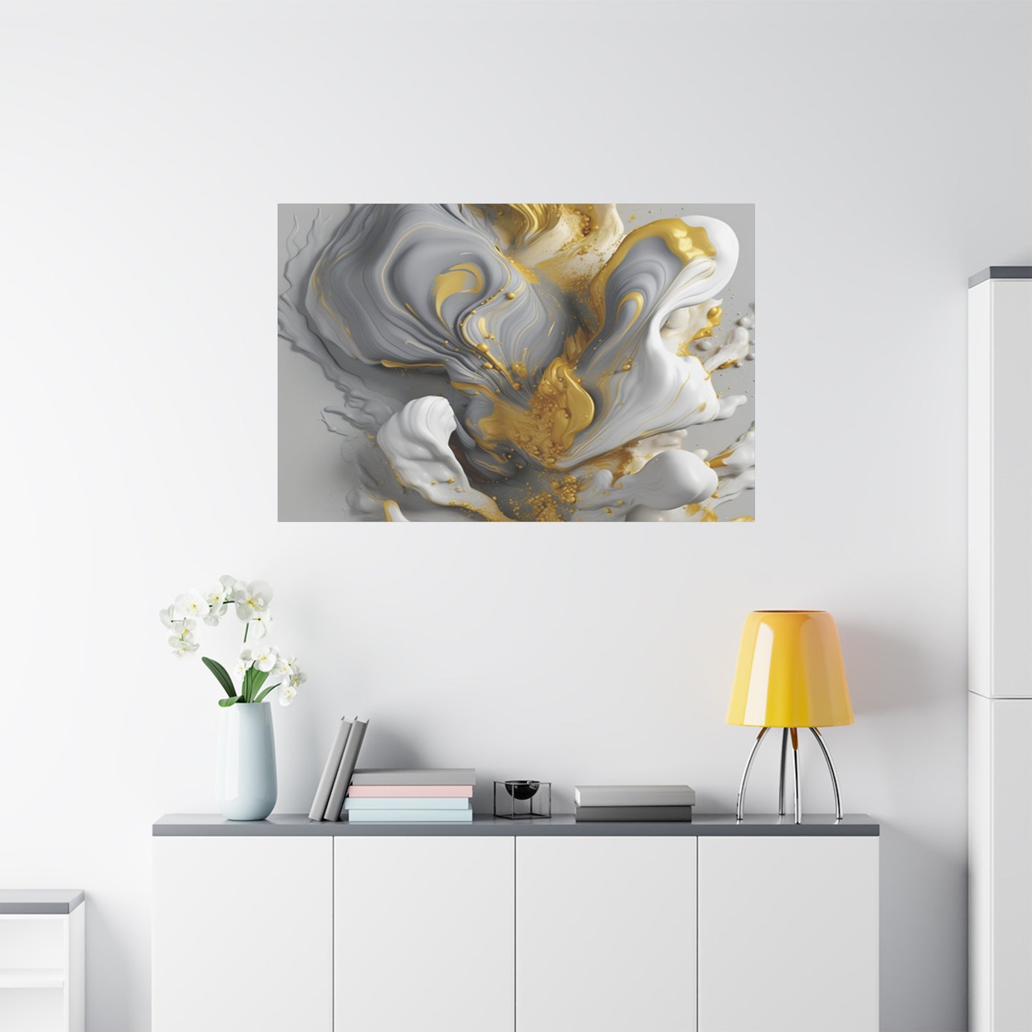 Gold, White, and Gray Liquid Fluid Modern Wall Art