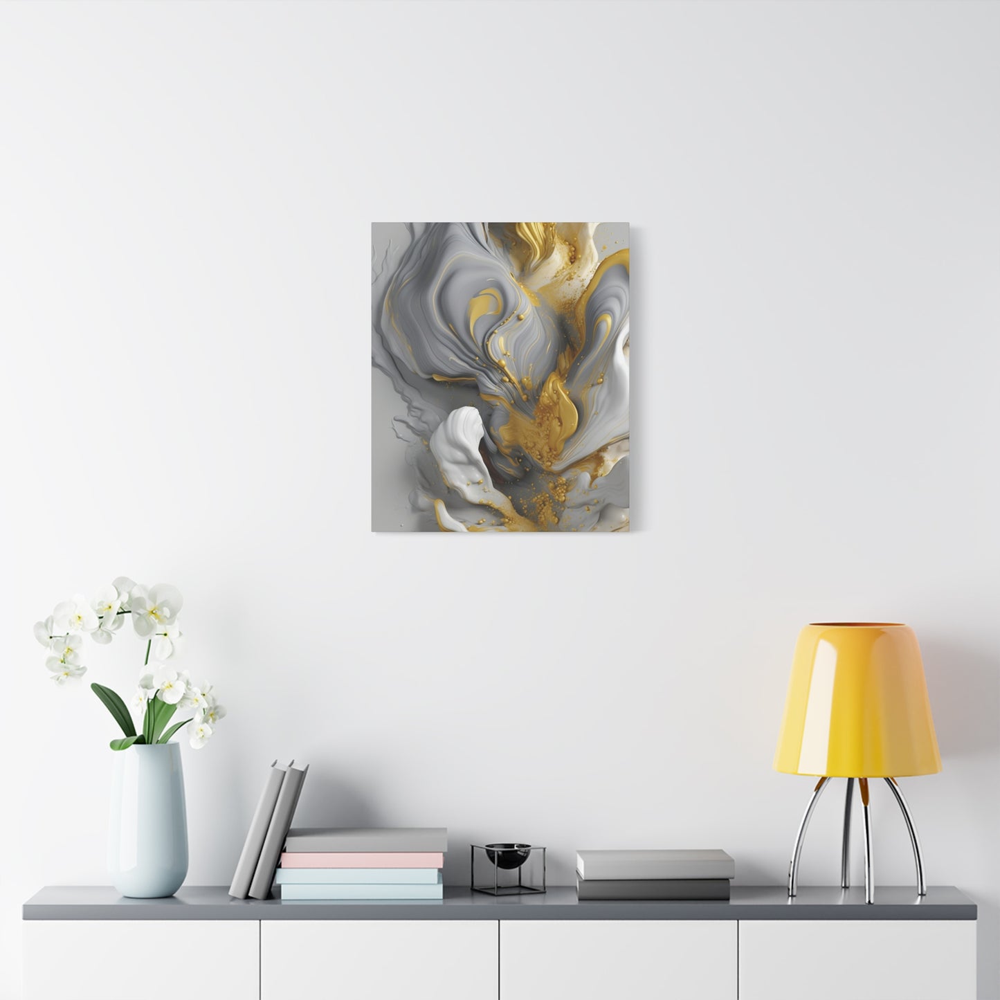 Gold, White, and Gray Liquid Fluid Modern Wall Art
