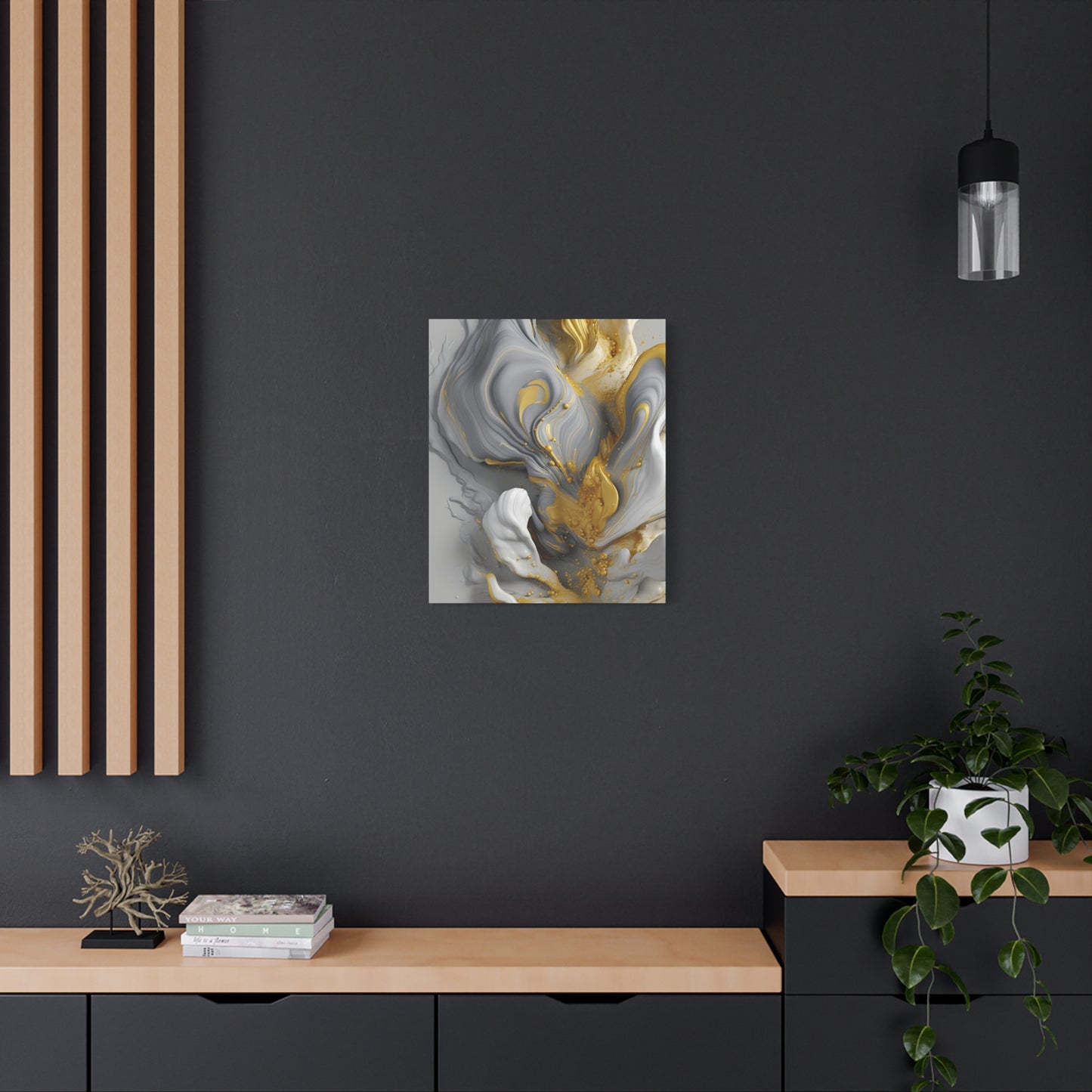 Gold, White, and Gray Liquid Fluid Modern Wall Art
