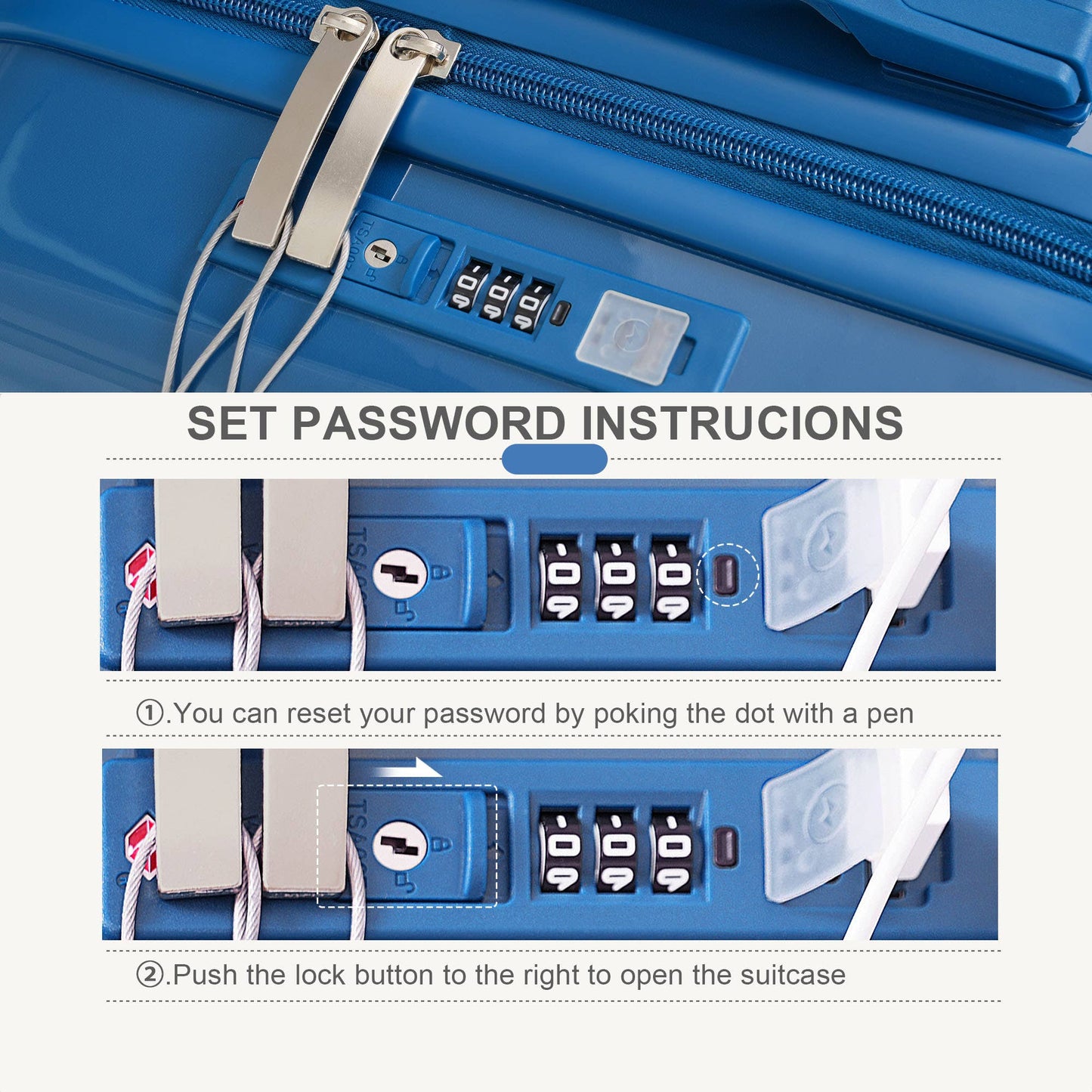 Luggage Set of 3, 20, 24, 28inch with USB Port: Blue