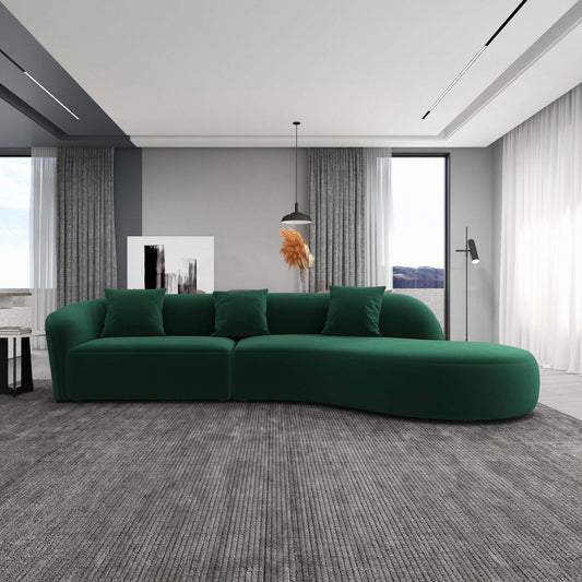Best Selling Elijah Japandi Style Curvy Sectional Sofa 126' in Green Velvet with Boucle Upholstery 126' Sectional Couches for Living Room