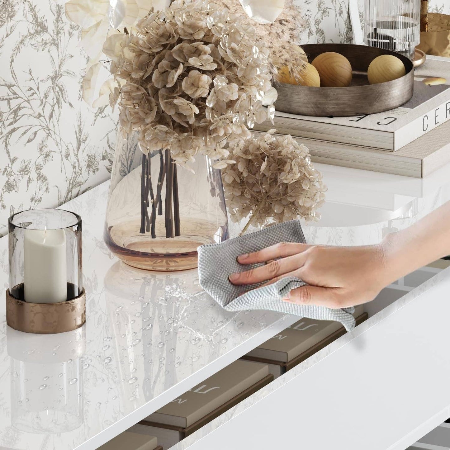 White Drawer Dresser with LED Light, Modern High Gloss Dresser with 8 Drawers, 63" Long Dresser Double Dresser Storage Chest of Drawer for Bedroom, Living Room, Entryway: White - 8 Drawers