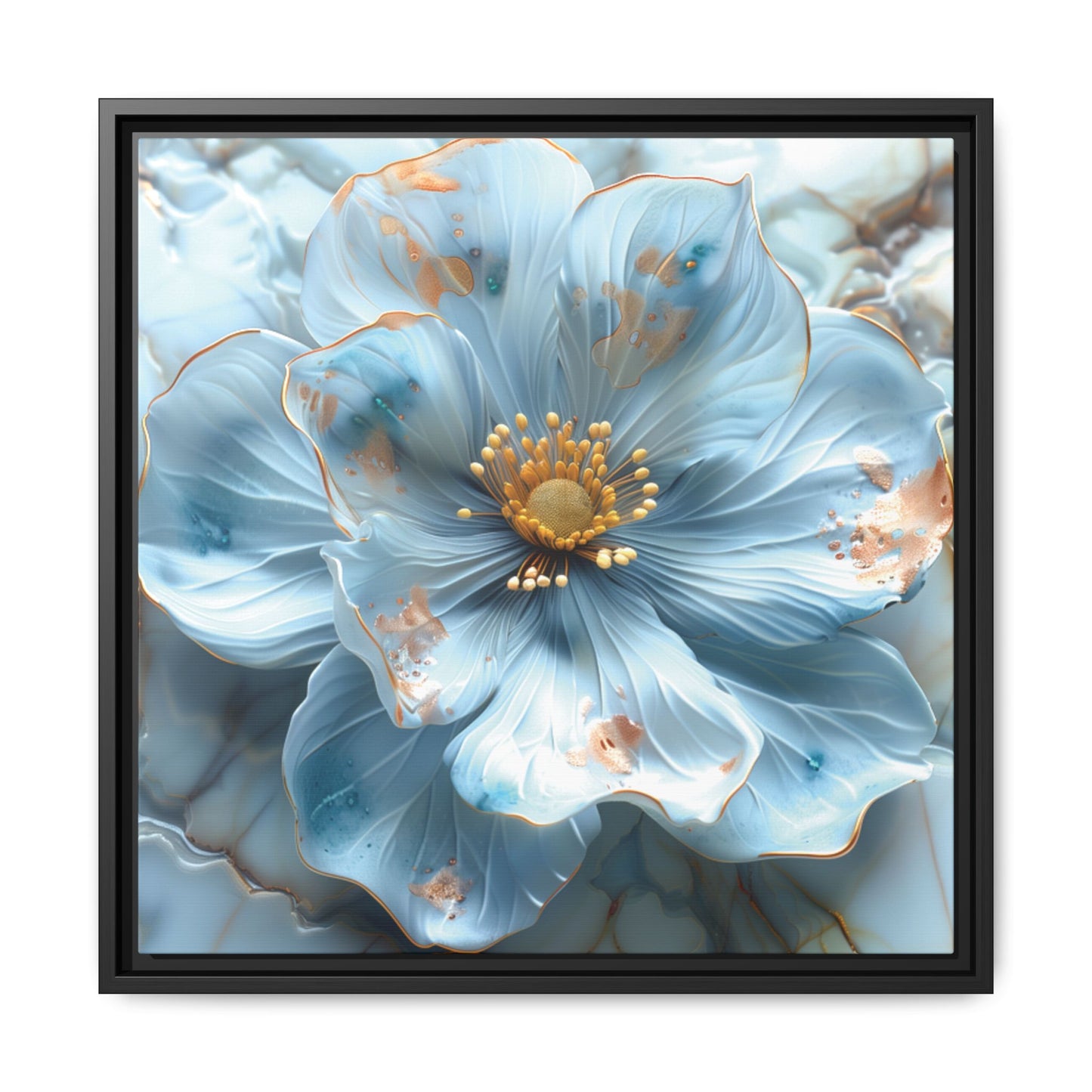 Elegant Sky-Blue Floral Matte Canvas Wall Art – Framed in White, Black, or Espresso | Modern Home & Office Decor
