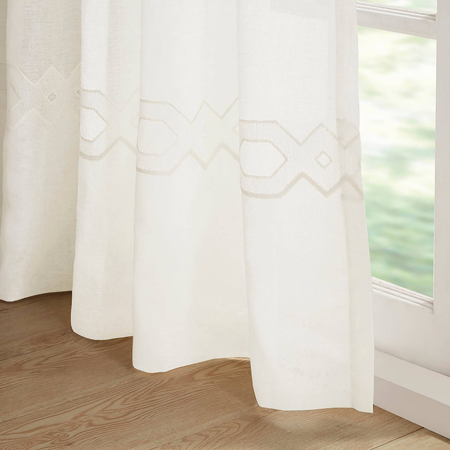 White Semi-Sheer Embroidery Curtain Panel (Single): 52x96"