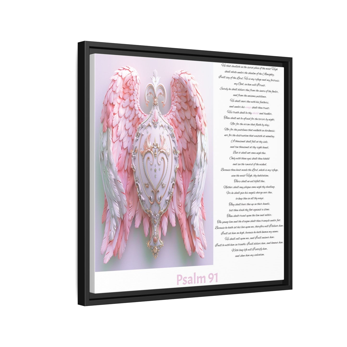 Psalm 91 Pink-Winged Angel Matte Canvas (Framed) — Comforting Scripture Wall Art