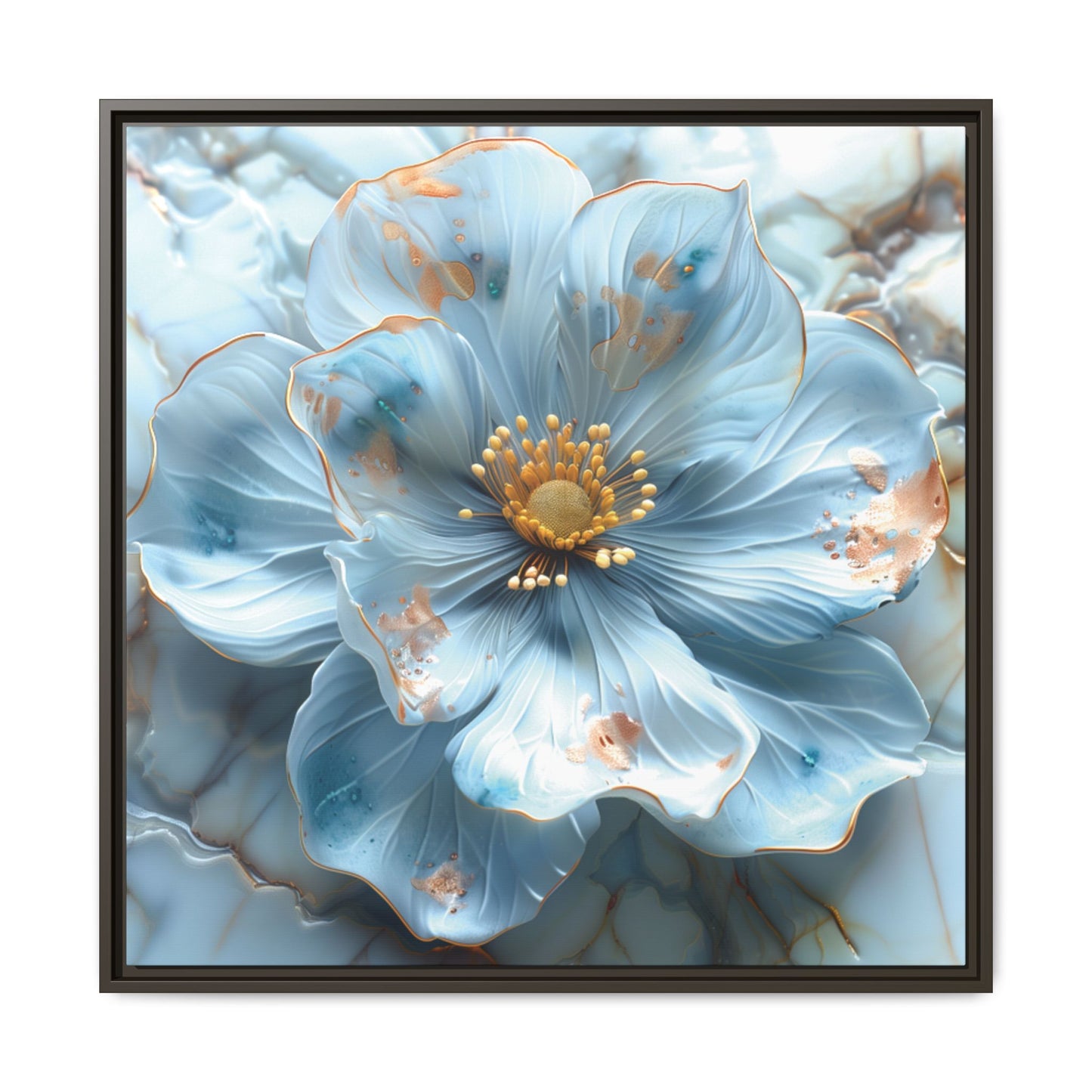 Elegant Sky-Blue Floral Matte Canvas Wall Art – Framed in White, Black, or Espresso | Modern Home & Office Decor
