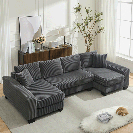 [NEW ARRIVED] [VIDEO PROVIDED] 114' Sleeper Sofa,U Shaped Sofa , Pull Out Bed,Convertible Oversize 2 in 1 Sleeper Sofa, Living Room,Upholstery Sofa Bed,Adjustable Sleeper Sofa,Corduroy,Dark Gray