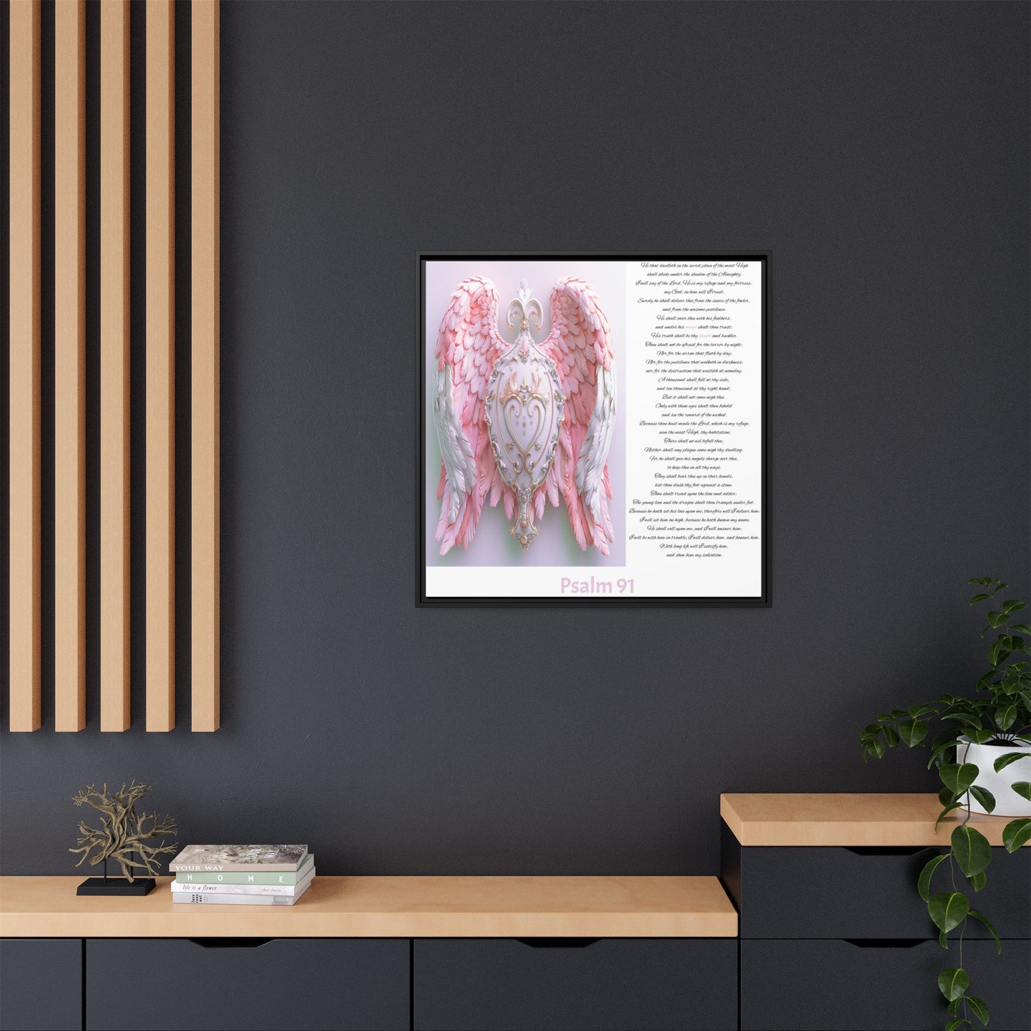 Psalm 91 Pink-Winged Angel Matte Canvas (Framed) — Comforting Scripture Wall Art