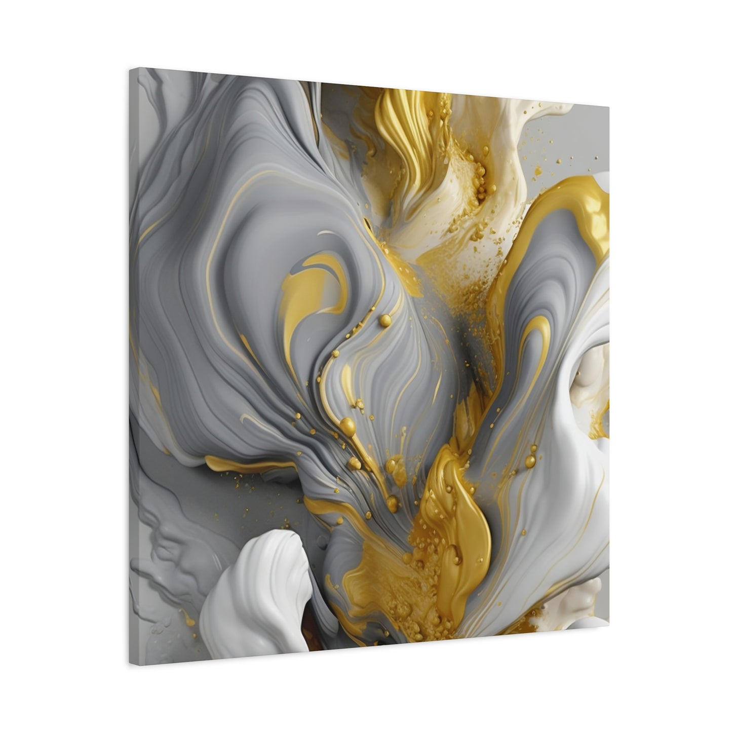 Gold, White, and Gray Liquid Fluid Modern Wall Art