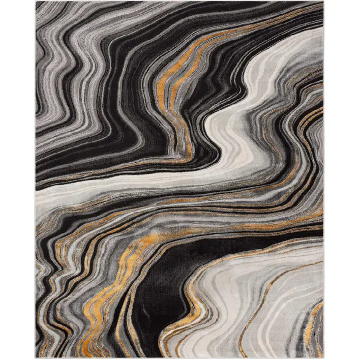 Warren Retro Abstract Waves Grey Glam Rug