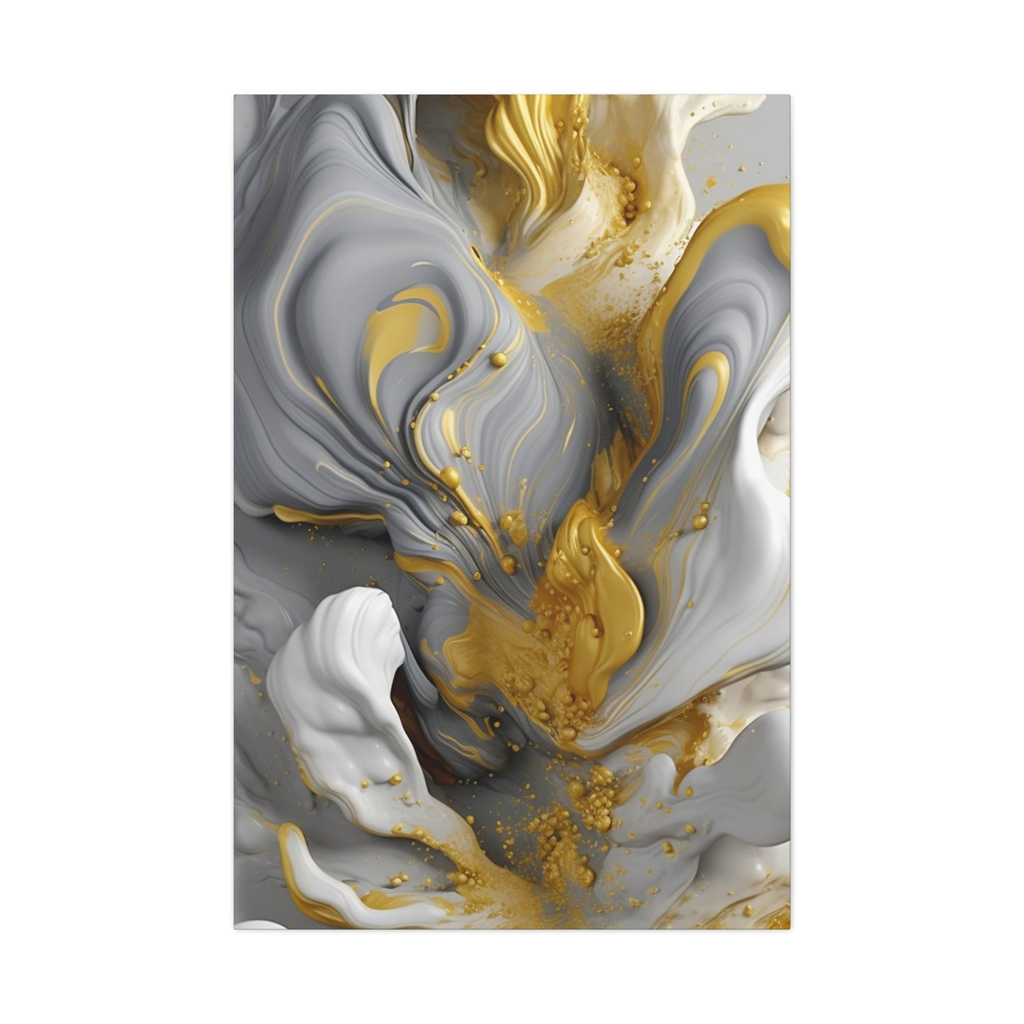Gold, White, and Gray Liquid Fluid Modern Wall Art