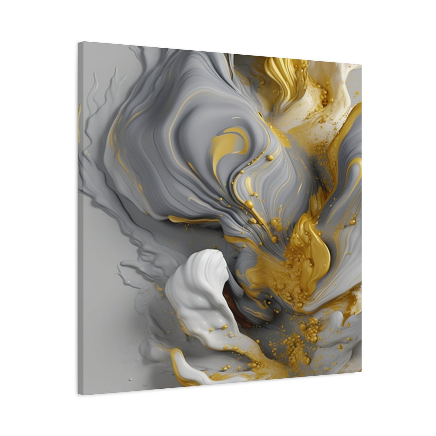 Gold, White, and Gray Liquid Fluid Modern Wall Art