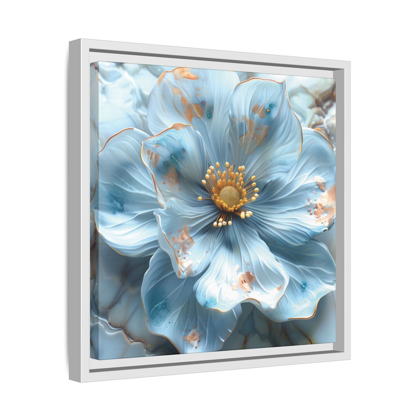 Elegant Sky-Blue Floral Matte Canvas Wall Art – Framed in White, Black, or Espresso | Modern Home & Office Decor