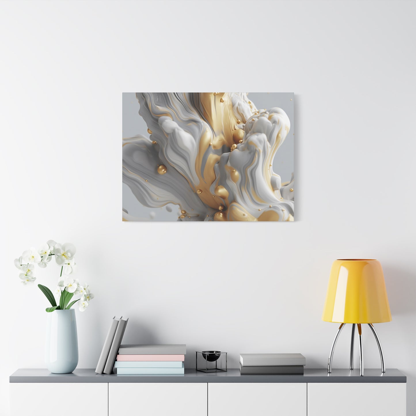 Gold, White, and Gray Liquid Fluid Modern Wall Art - part 2