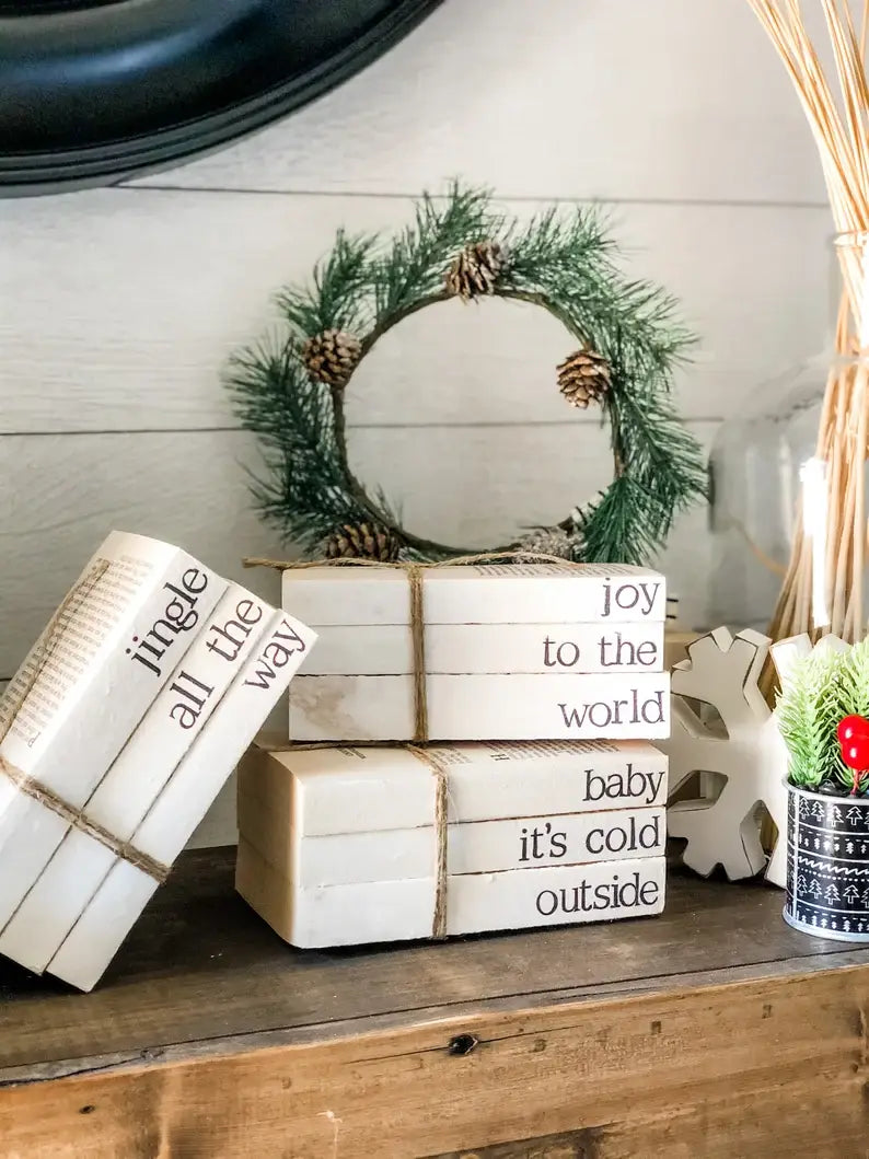 Christmas Stamped Stacked Books: This house believes