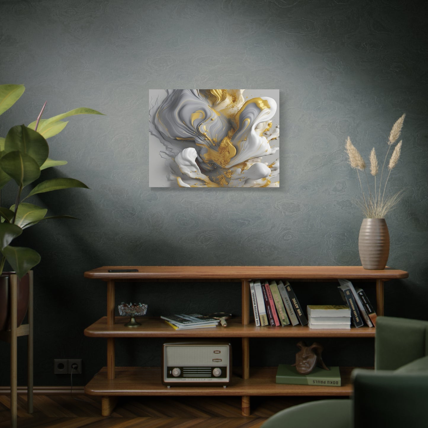Gold, White, and Gray Liquid Fluid Modern Wall Art