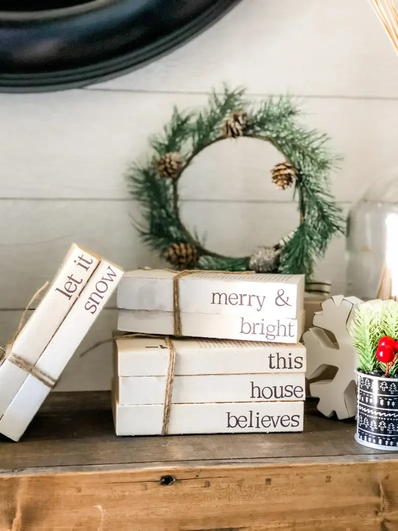 Christmas Stamped Stacked Books: This house believes