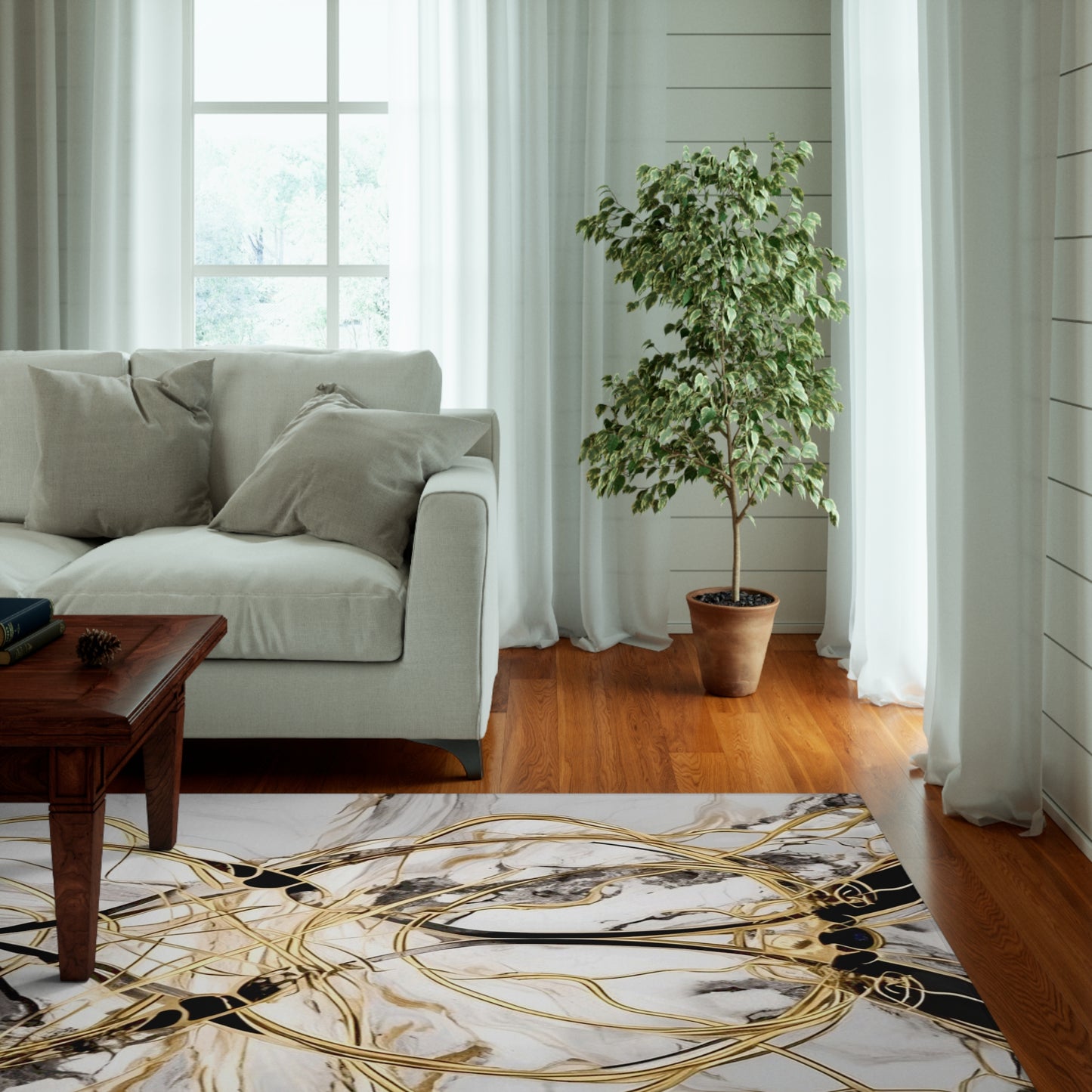 Gold, White and Black Rug