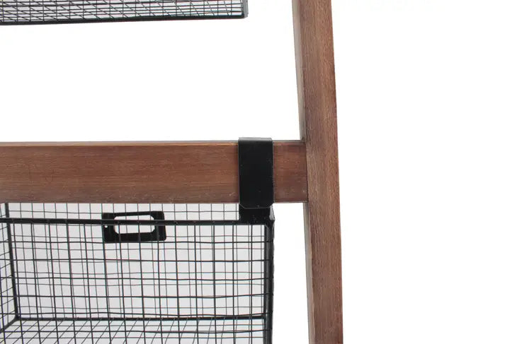 Home Décor Wood Ladder Shelf w/ Wire Baskets