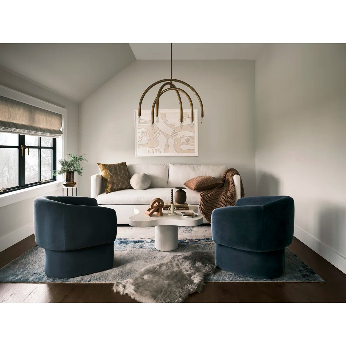 Scalloped White Coffee Table – Modern Pedestal Design with Textured Finish