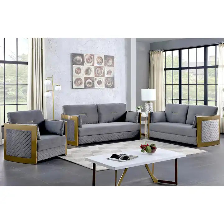 Regal Diamond 2-Piece Velvet Sofa and Love Seat Set with Gold Accents