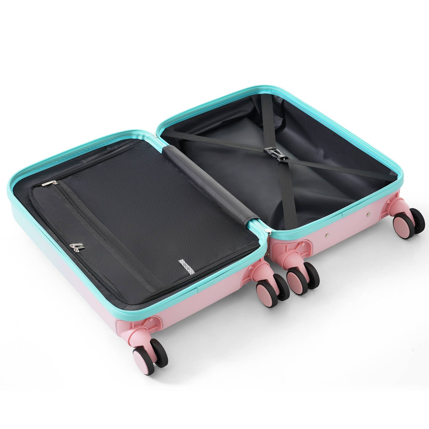 Luggage Set of 3, 20, 24, 28inch with USB Port: Light Blue