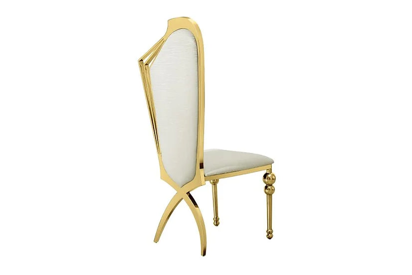 Regal Ivory: White Leather Dining Chair with Gold Legs