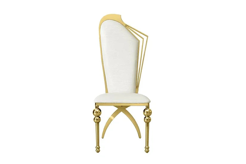 Regal Ivory: White Leather Dining Chair with Gold Legs
