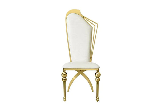Regal Ivory: White Leather Dining Chair with Gold Legs