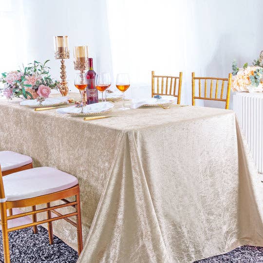 Ice Crushed Velvet Square Tablecloth 85x85 Inch: Blush Pink/Rose Gold / 90"x132"