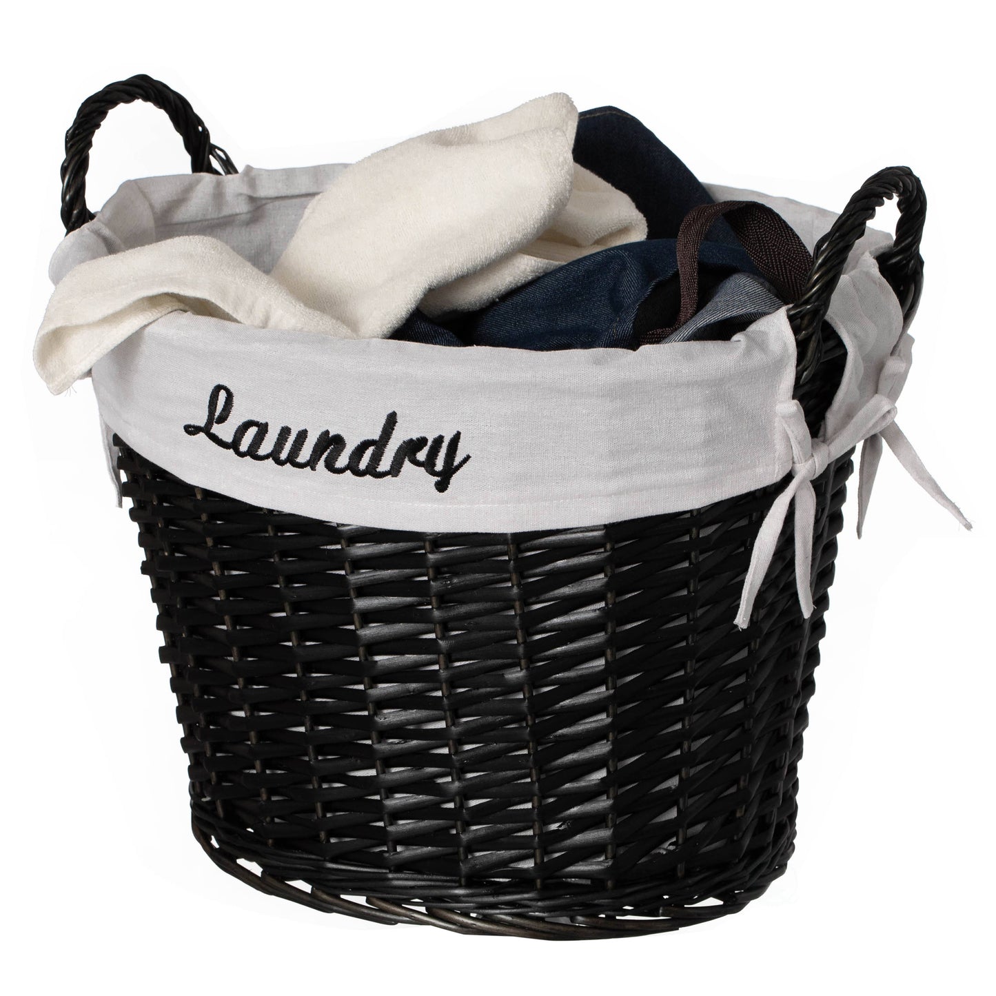 Wickerwise Handwoven Laundry Basket with Liner & Handles: Black
