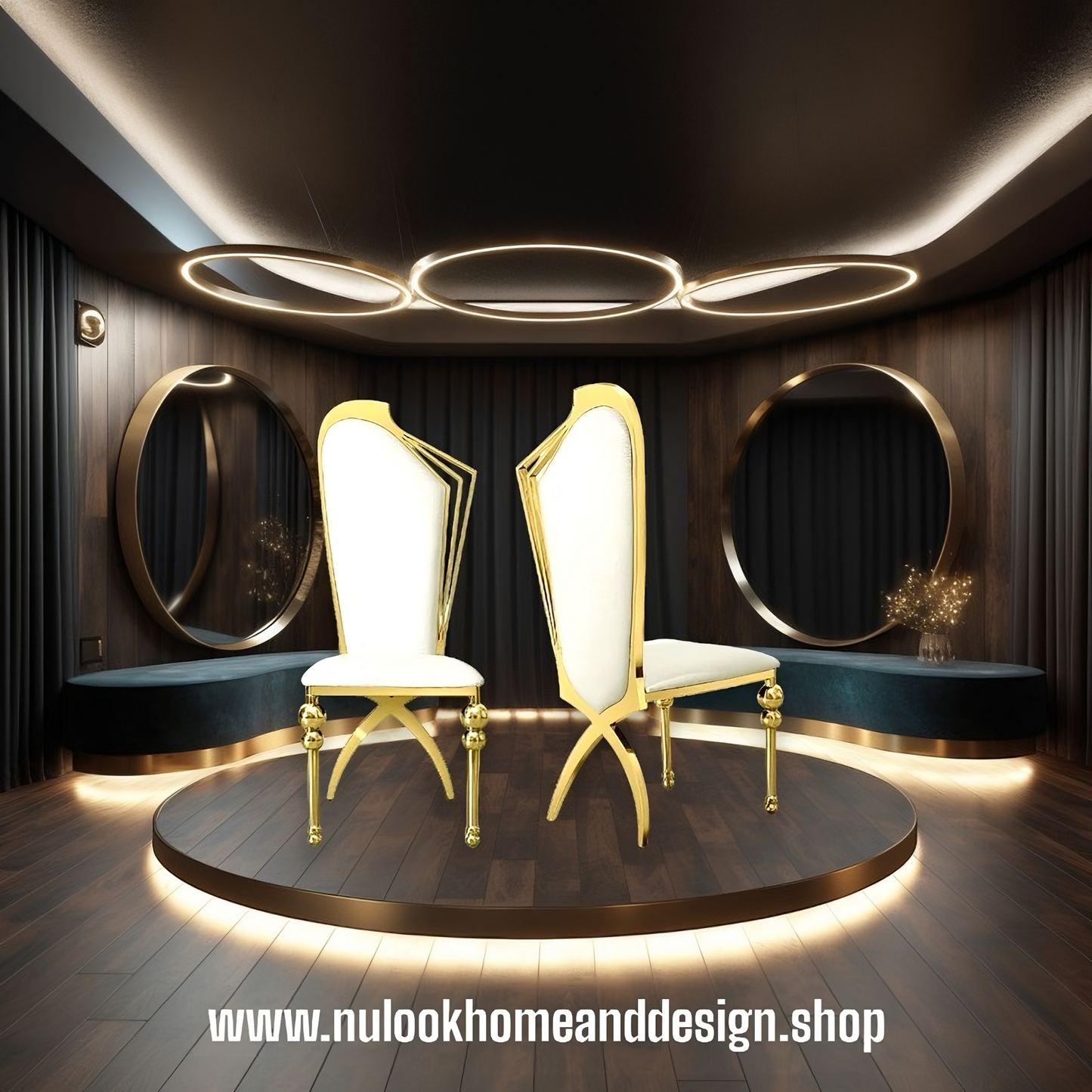 Regal Ivory: White Leather Dining Chair with Gold Legs