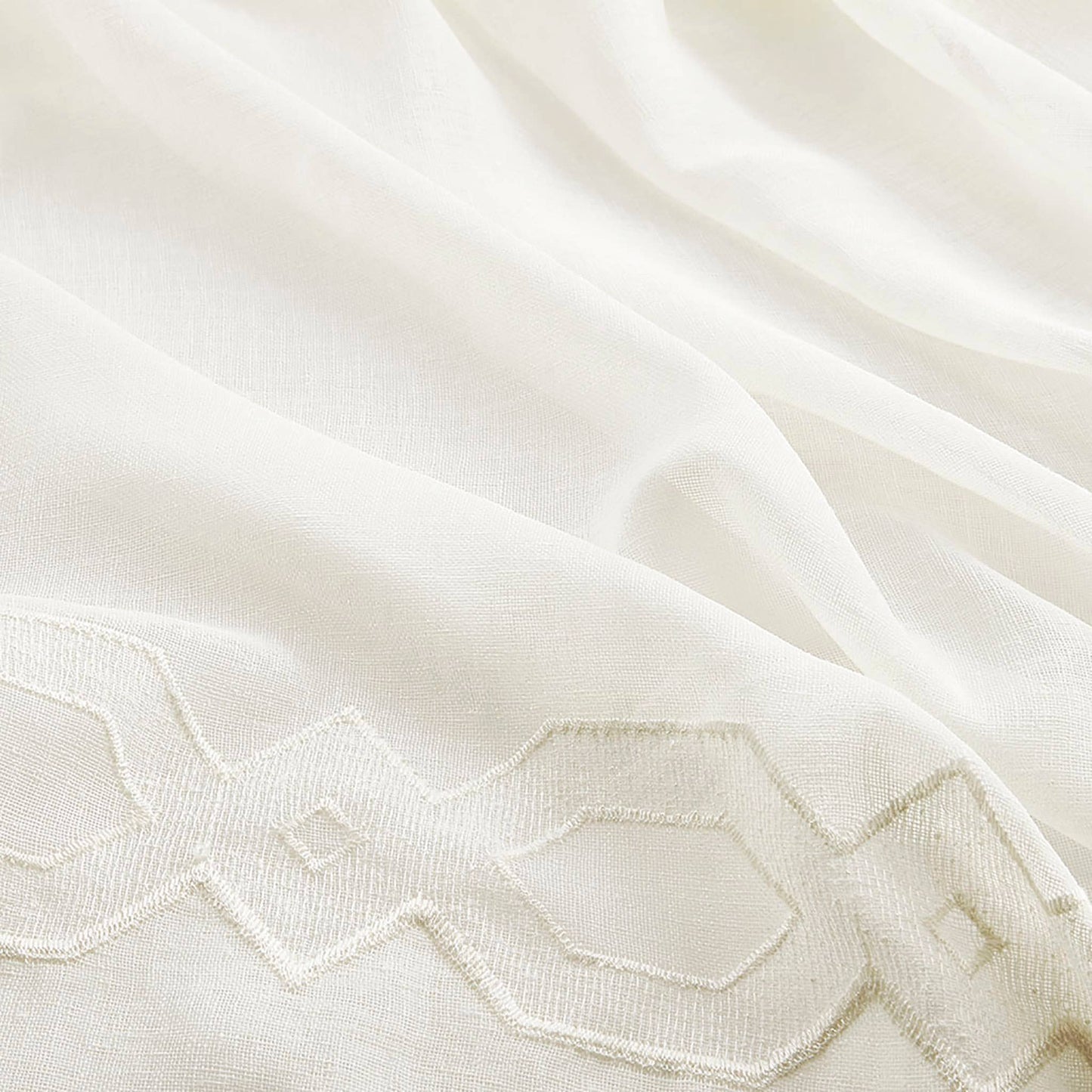 White Semi-Sheer Embroidery Curtain Panel (Single): 52x96"