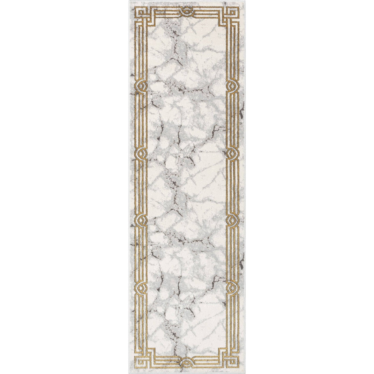 Huntington Retro Marble Border Ivory Glam Rug: 7'10" x 9'10"