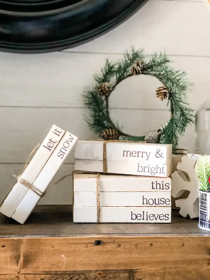 Christmas Stamped Stacked Books: This house believes