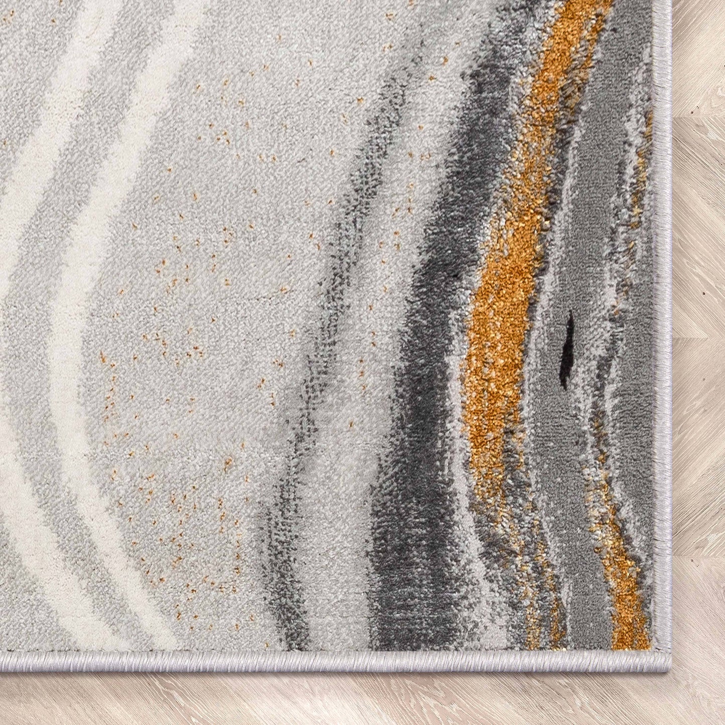 Warren Retro Abstract Waves Grey Glam Rug: 6'7" x 9'3"