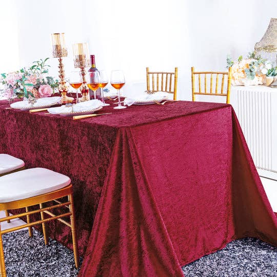 Ice Crushed Velvet Square Tablecloth 85x85 Inch: Blush Pink/Rose Gold / 90"x132"