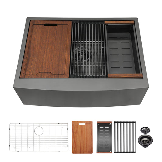 33x22x10'Farmhouse Apron Single Bowl Stainless Steel Kitchen Sink with Workstation