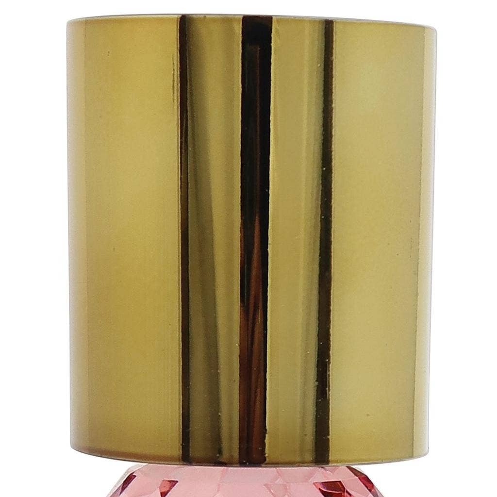Set of Two Amber Gold And Pink Faceted Crystal Tabletop Taper Candlesticks