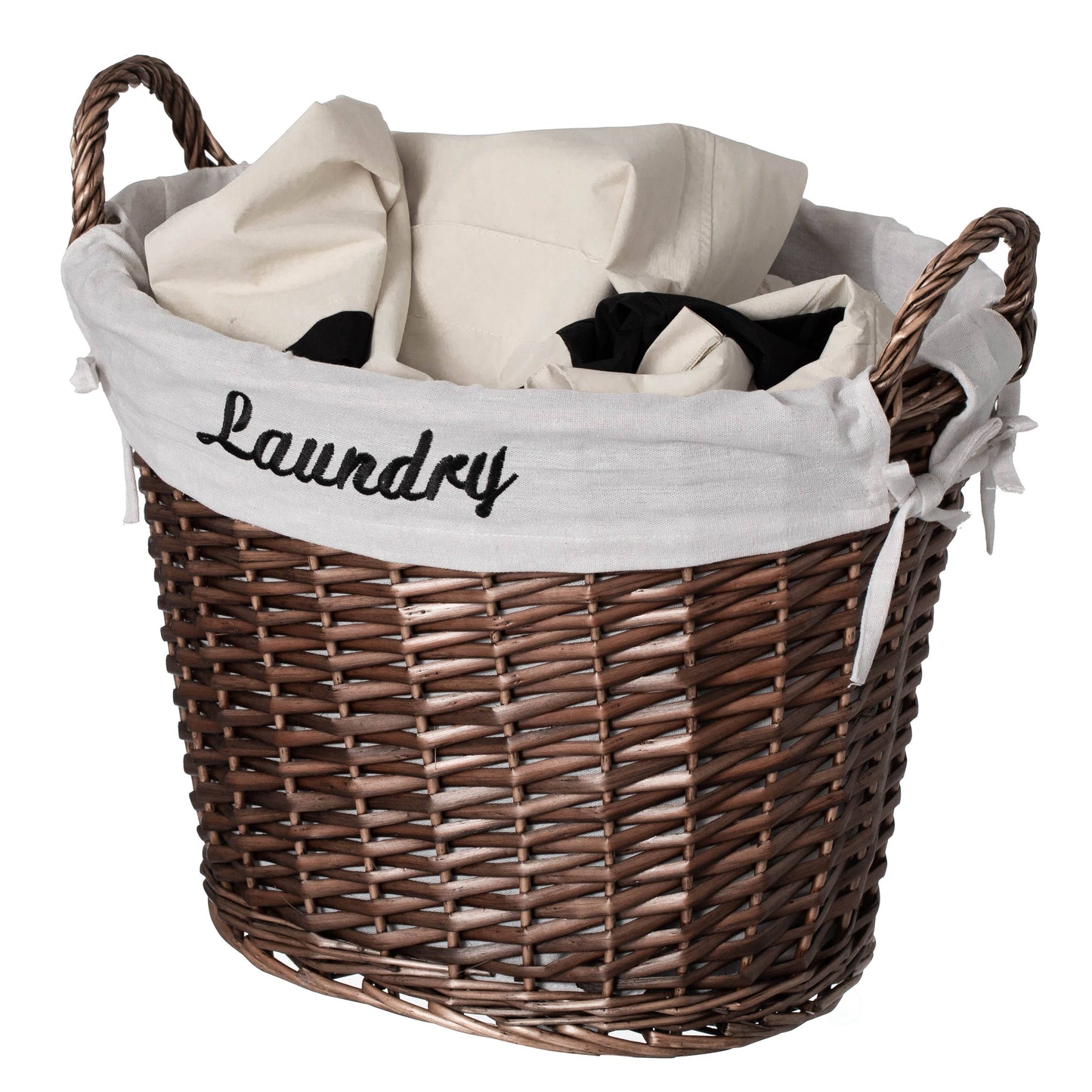 Wickerwise Handwoven Laundry Basket with Liner & Handles: Black