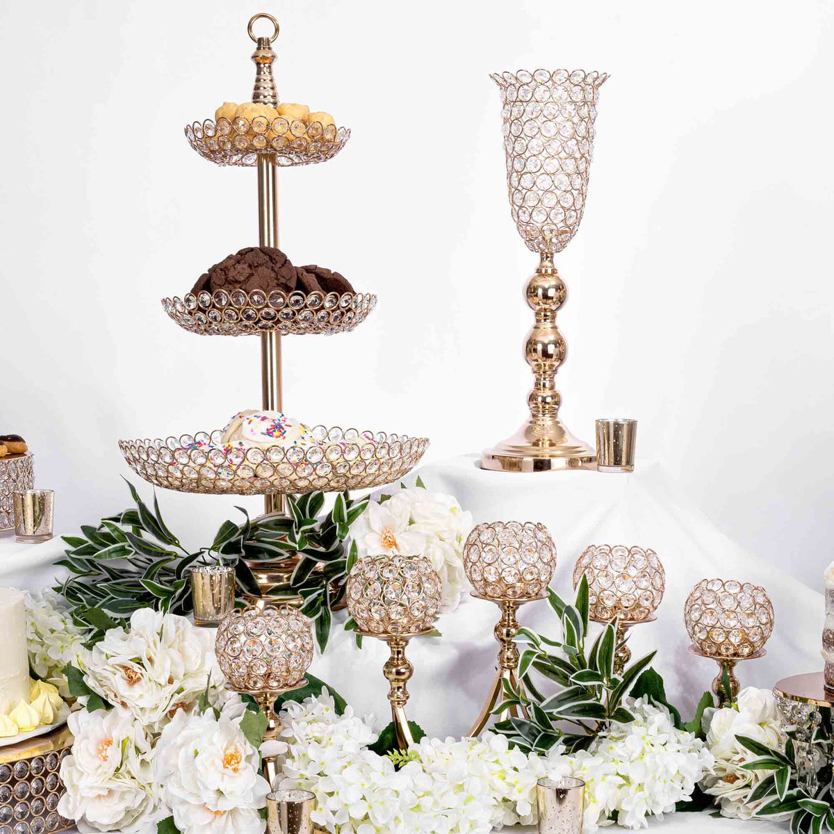 Crystal Treat Stand - 3 Tiers - Gold: Gold