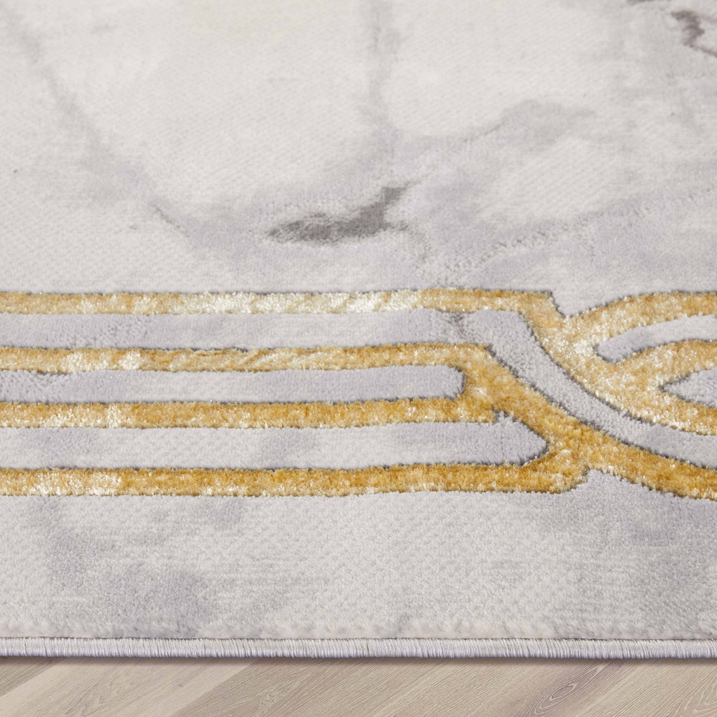 Huntington Retro Marble Border Ivory Glam Rug: 7'10" x 9'10"